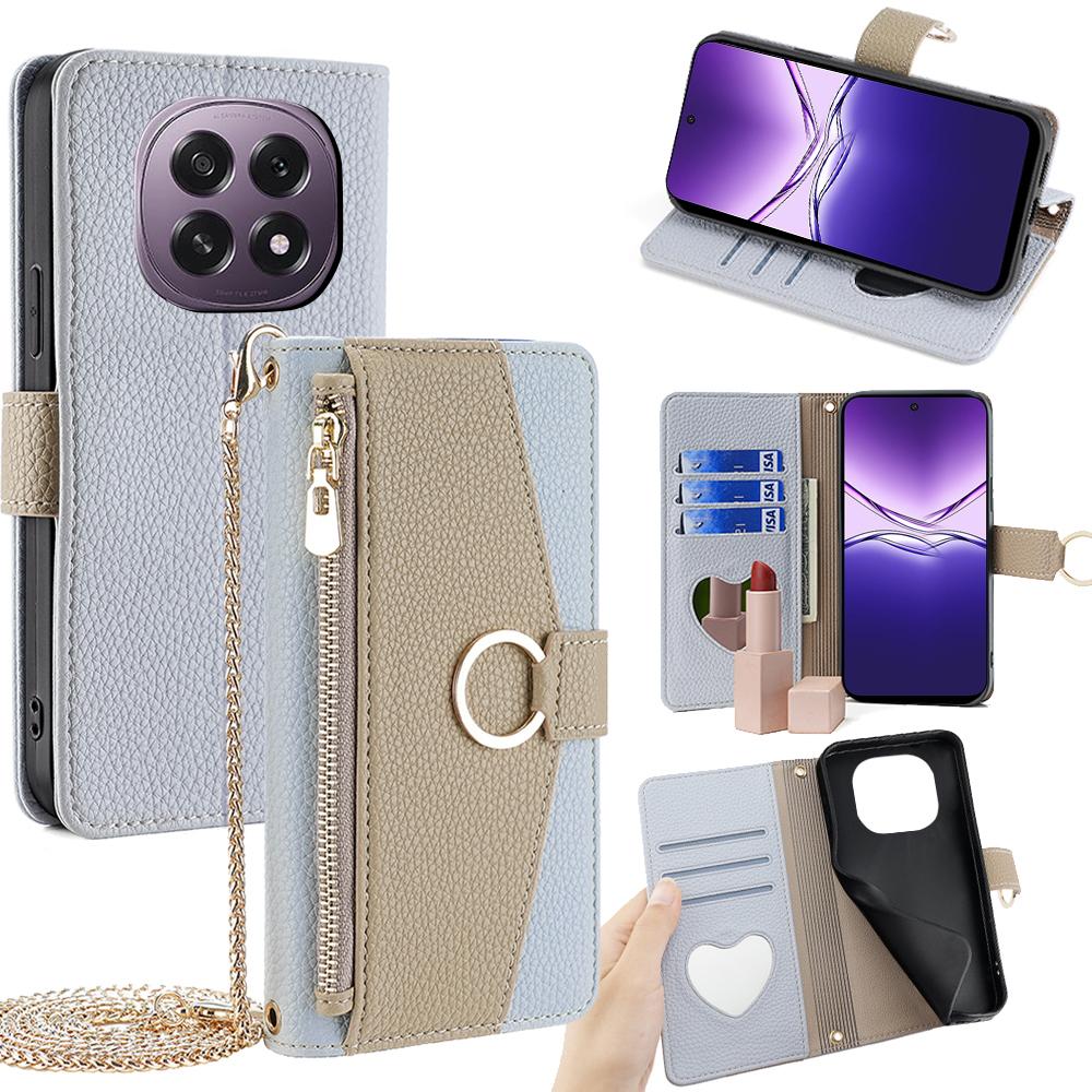 For Oppo F29 5G Case Mirror Wallet Leather Phone Cover with Chain Shoulder Strap