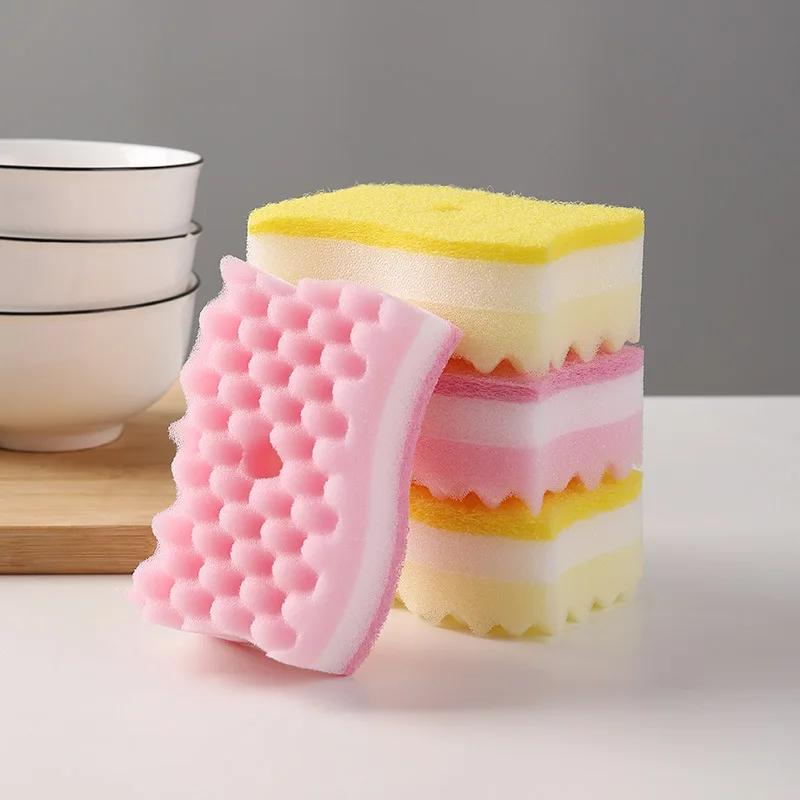 

4/8Pcs Dishwashing Sponge Wood Pulp Cotton Color Magic Cleaning Sponge Remove Rust Pot Brushes Kitchen Washing Tool