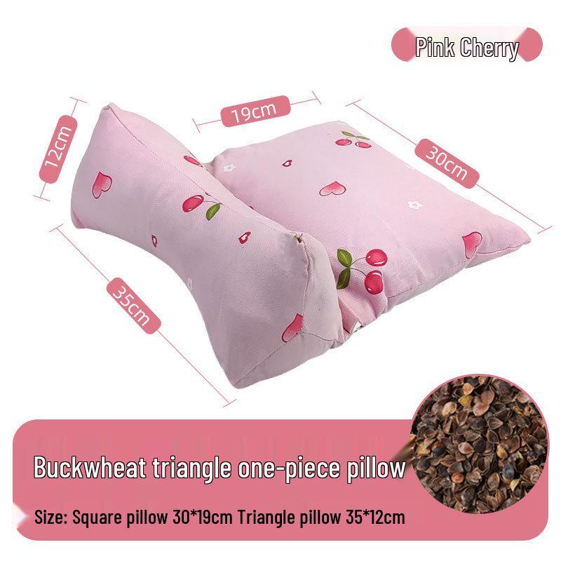 Neck Support Pillow - Rice Grain Pattern, Cotton Fabric, Natural Buckwheat, One-Piece for Family Sleep Aid