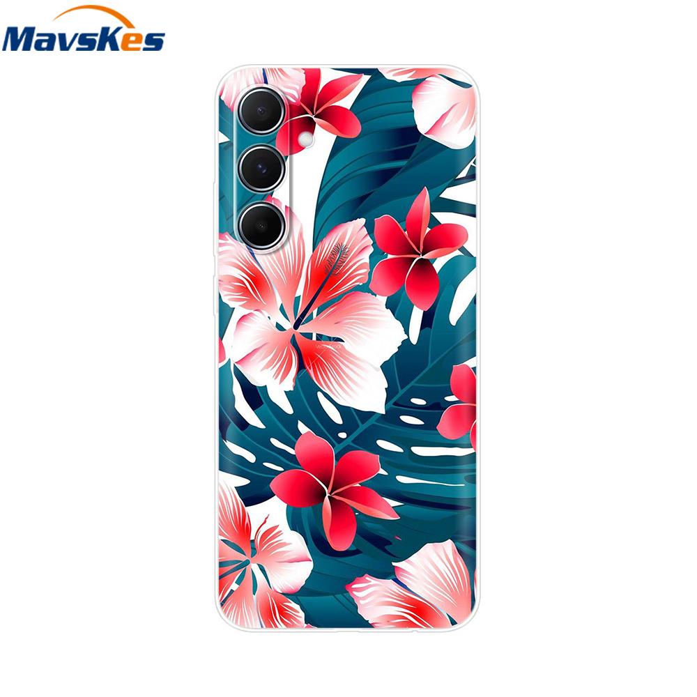 For Samsung Galaxy M35 5G Case Cute Cat Flower Painted Phone Cases For Samsung M35 Case M 35 SM-M356B Silicone Clear TPU Fundas