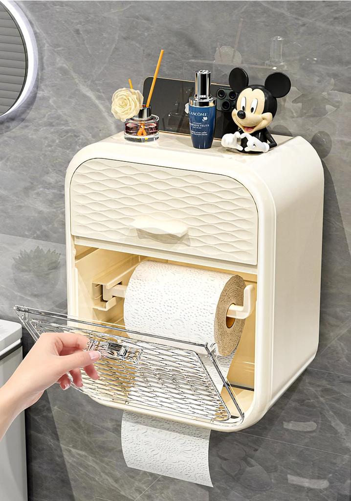 Toilet Paper Holder Wall Mounted Non Perforated Waterproof Tissue Box Storage Rack Paper Drawer Bathroom Accessories