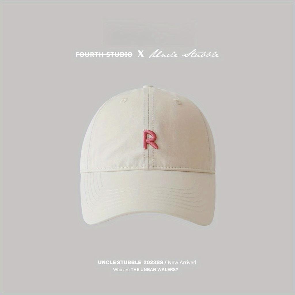 1Pc R Logo Embroidered Wide Brim Face-revealing Thin Breathable Sun-visor Baseball Cap, Halloween Christmas Gift