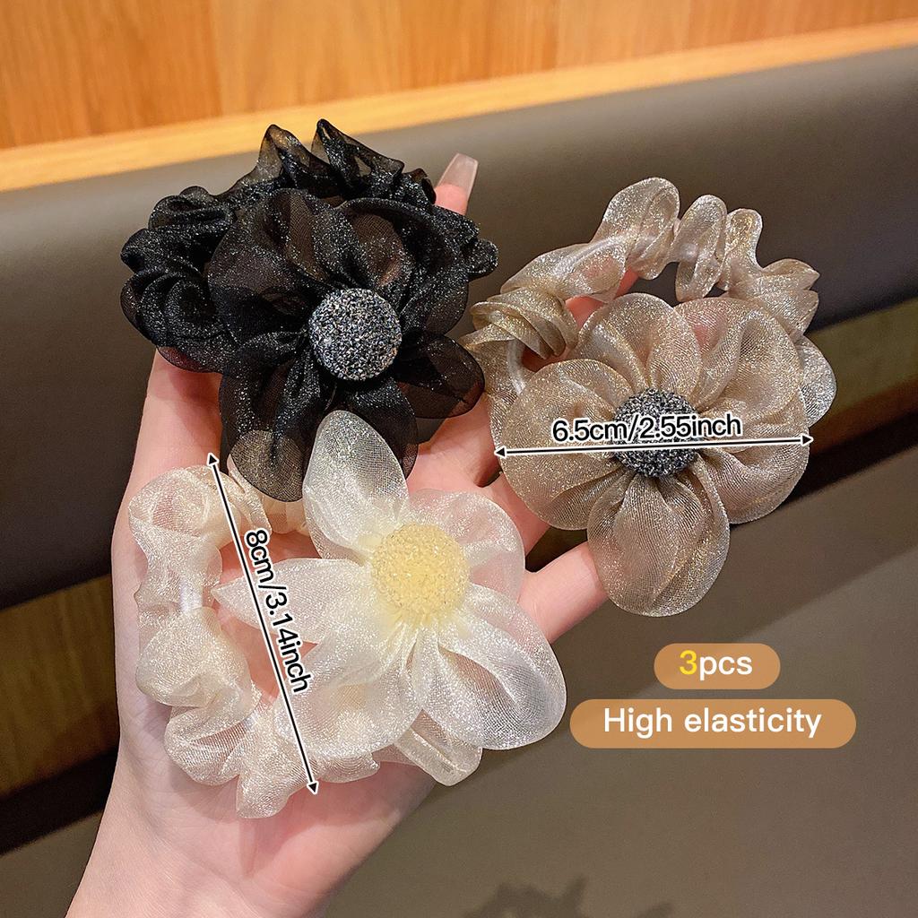 3 Flower Hair Rings, Sweet and Eye-catching, Korean Version with Rubber Bands Suitable for Daily Use As Hair Accessories