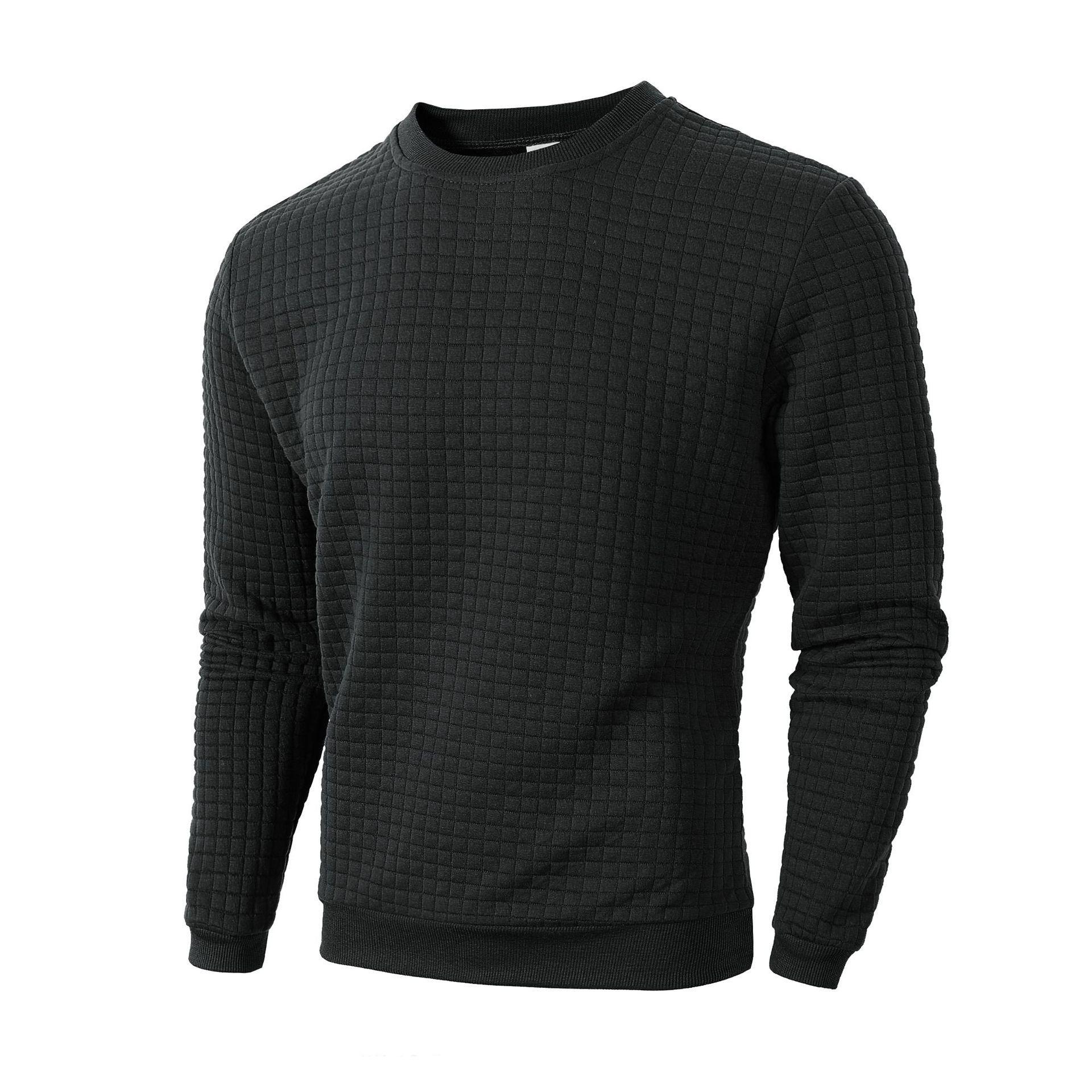 

Men s Slim Fit Plaid Sweatshirt – Round Neck, Long Sleeve, Solid Color – Autumn/Winter Collection 3XL чорний