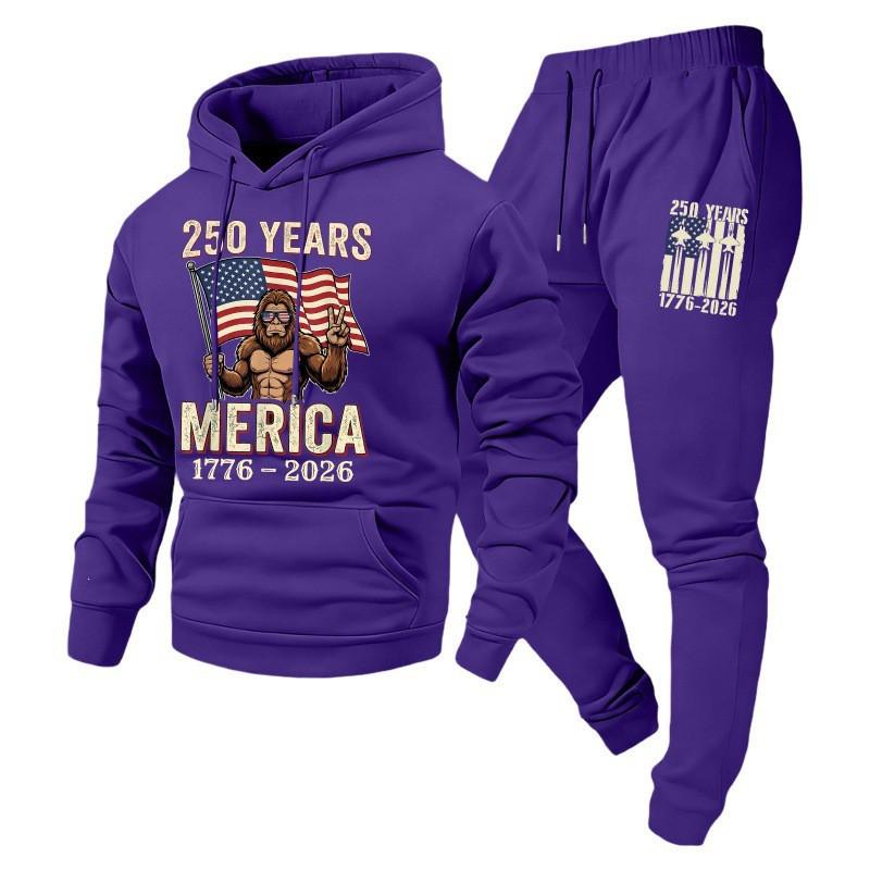 Men Women Hoodie Set Loose Casual Tracksuit 240th Anniversary Print Long Sleeve Sweatshirt Jogger