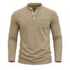 Men S Vintage Washed Long Sleeve Stand Collar Henley Shirt