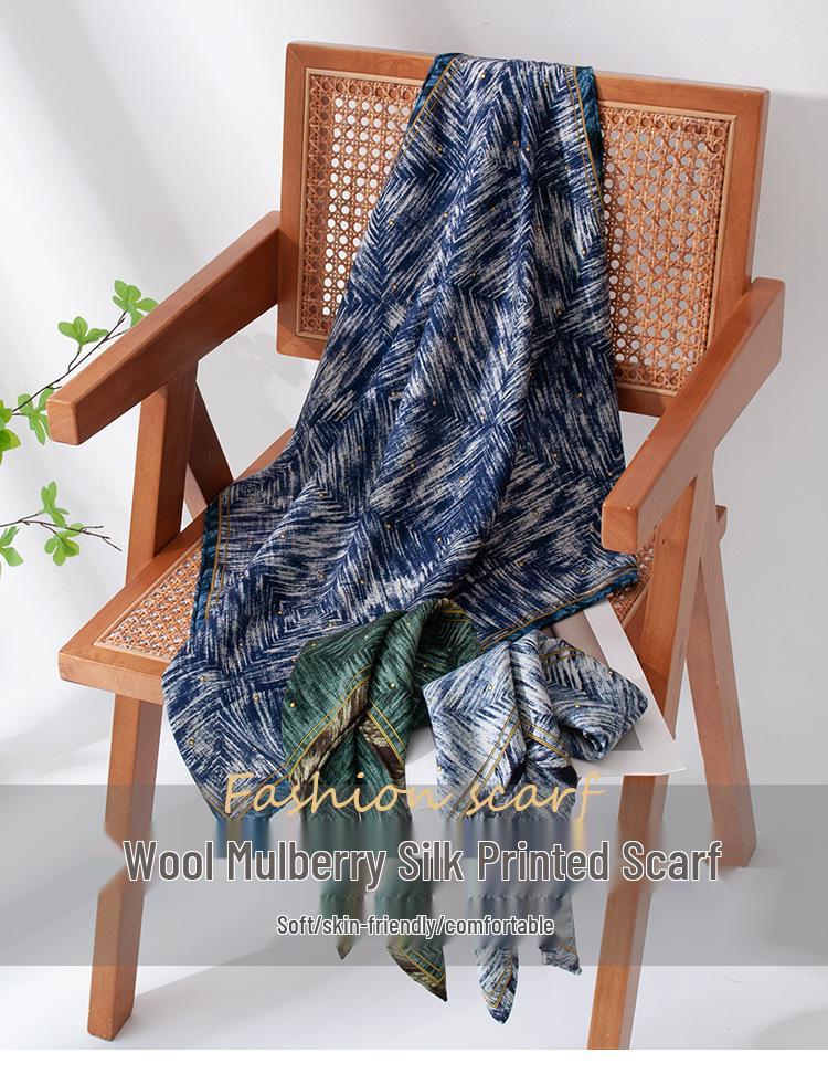 Silk Wool Women's Double-Sided Printed Scarf – Versatile Commuting, Sun Protection, Warm Shawl, Exquisite Self-Gift