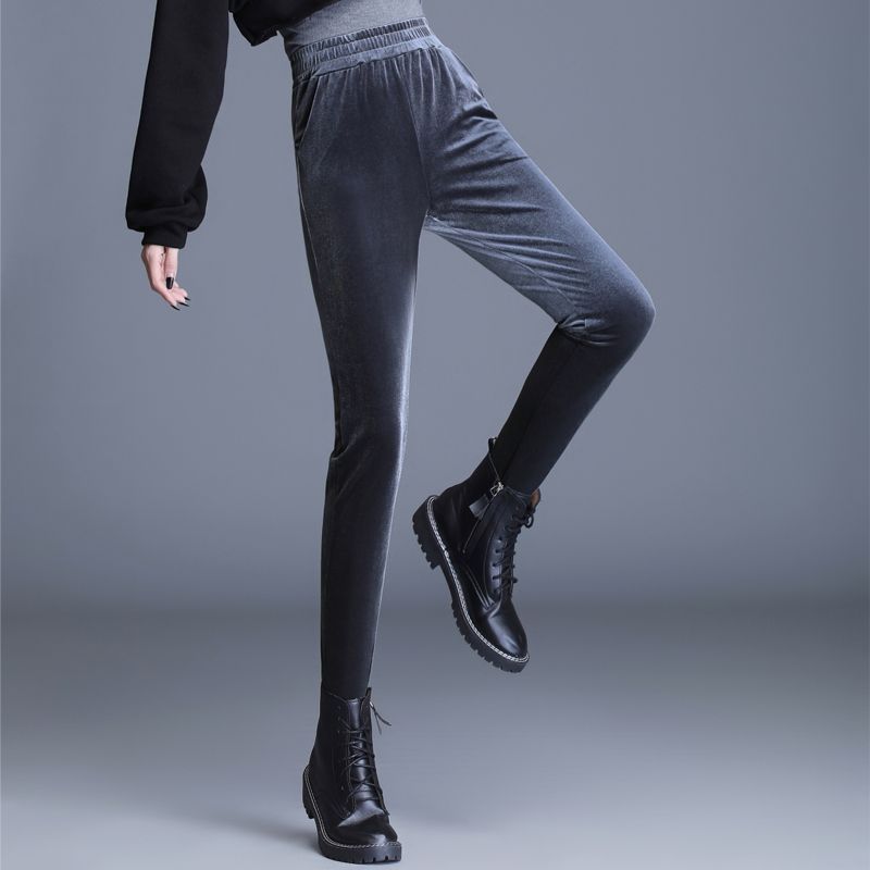 Women's Velvet Skinny Pants  Autumn Winter High-Waist Slim Fit Stretch Velvet Leggings Outwear