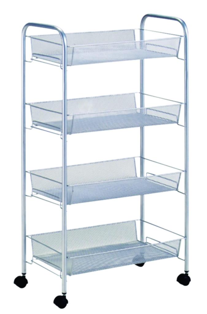 Pearl Metal Kitchen Cart, 4-Tier Mesh with Casters, for Condiment Storage, Silver, N-7882