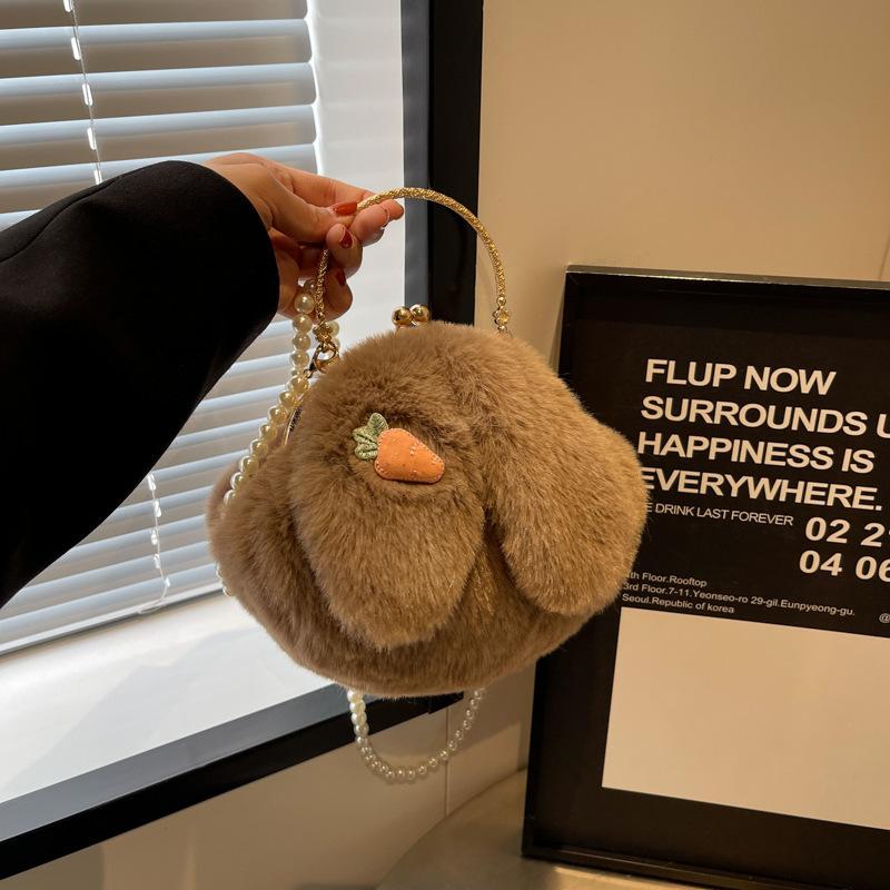 

Плюшева сумка з кроликом, жіноча корейська версія, мила портативна сумка з пуху, 2024, нова осінь-зима, сумка з кролячими вухами хакі