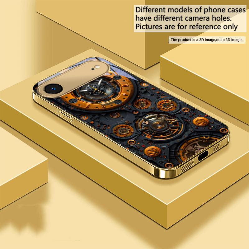Precision metal gear For IPhone 17Pro Max 16 17 Pro 15 Pro 14 13 Plus 12 Mini 11Pro Max XR 16E 17Air Golden glass phone case