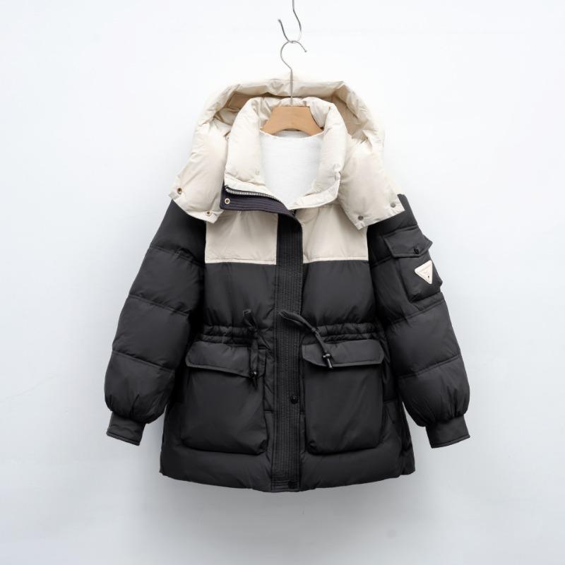 Pinghu volné barevné sladění s kapucí teplé zimní chlebové oblečení bílé kachní peří zip dlouhý rukáv zateplená péřová bunda