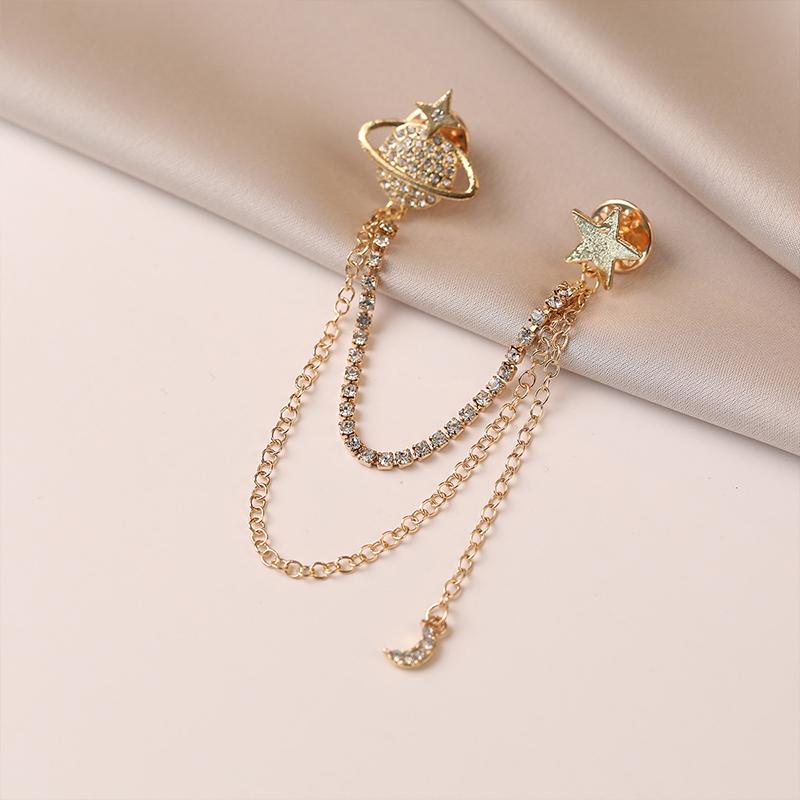 Chain Tassel Planet Suit Pin Brooch Single-Stitched Corsage Mourning Brooch