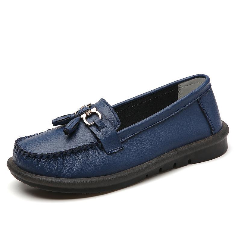 

Осенние кожаные туфли большого размера, повседневные туфли-бини на плоской подошве, женские универсальные удобные туфли для мамы с мягкой подошвой 44 темно-синий