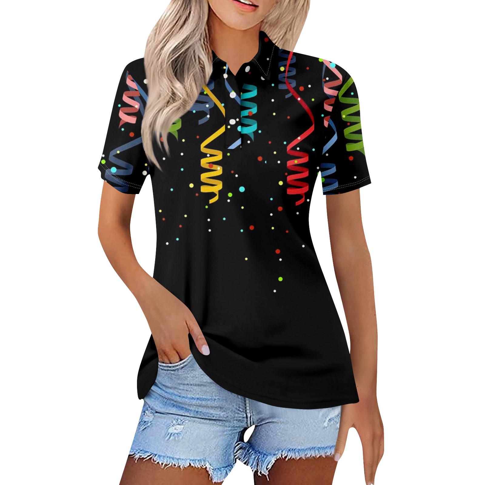 

Женская повседневная футболка с v-образным вырезом и коротким рукавом с цветочным принтом и декоративными пуговицами, топ M чёрный