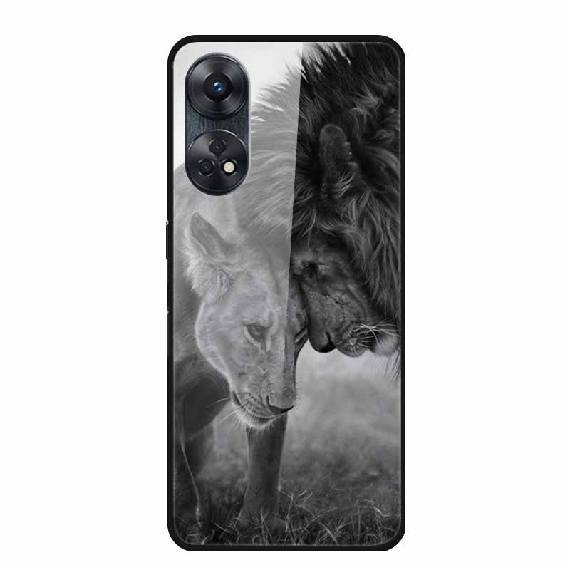 For Oppo Reno8 T 4G Case Luxury Tempered Glass Back Cover Hard Case For Reno8 T 4G 6.43" Capa Funda Animal Vividly Coque Wolf
