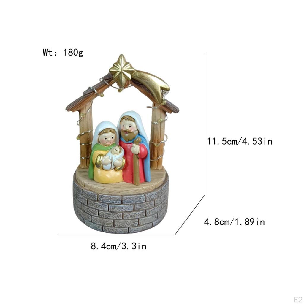 Jesus Statue Christmas Nativity Scene Light up Tabletop Ornament Resin Holy Family Figurine