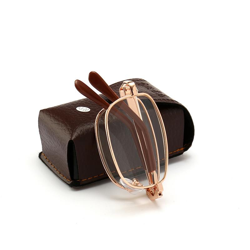 Folding Reading Glasses with Leather Box Women Men Protable Collapsible Metal Eyewear Anti-blue Light Diopter Glasses