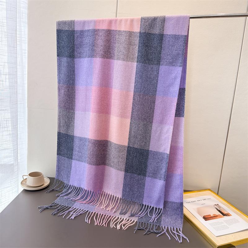 Winter Rainbow Plaid Women's Imitation Cashmere Scarf Warm Shawls and Wraps Thicked Pashmina Female Blanket Scarves