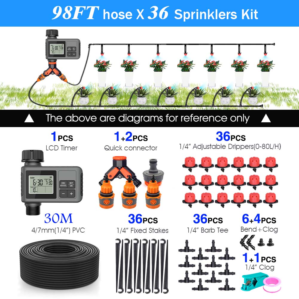 Set di Irrigazione Timer a Pulsante LCD da Giardino 30-5m 0-80L/H Ugello Rotante Regolabile Display Intelligente Sistema di Irrigazione Automatico
