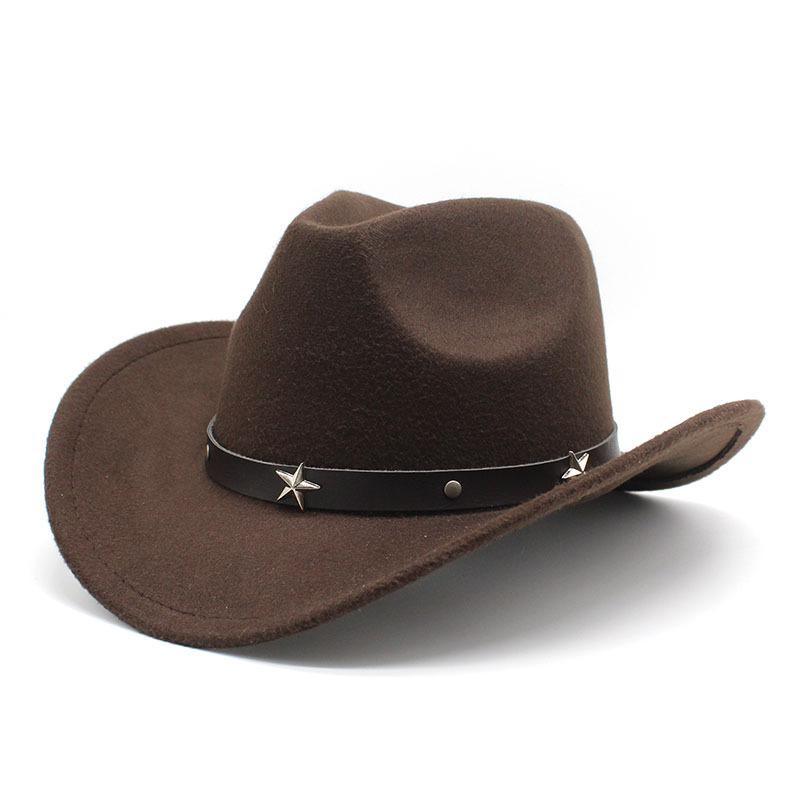 Metal Pentagram Western Cowboy Top Hat Woolen Jazz Hat Felt Hat Men'S And Women'S Top Hat