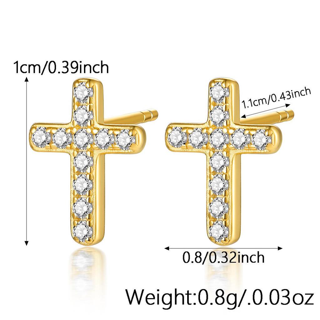 S925 Sterling Silver Zirconia Cross & Geometric Lightning Stud Earrings