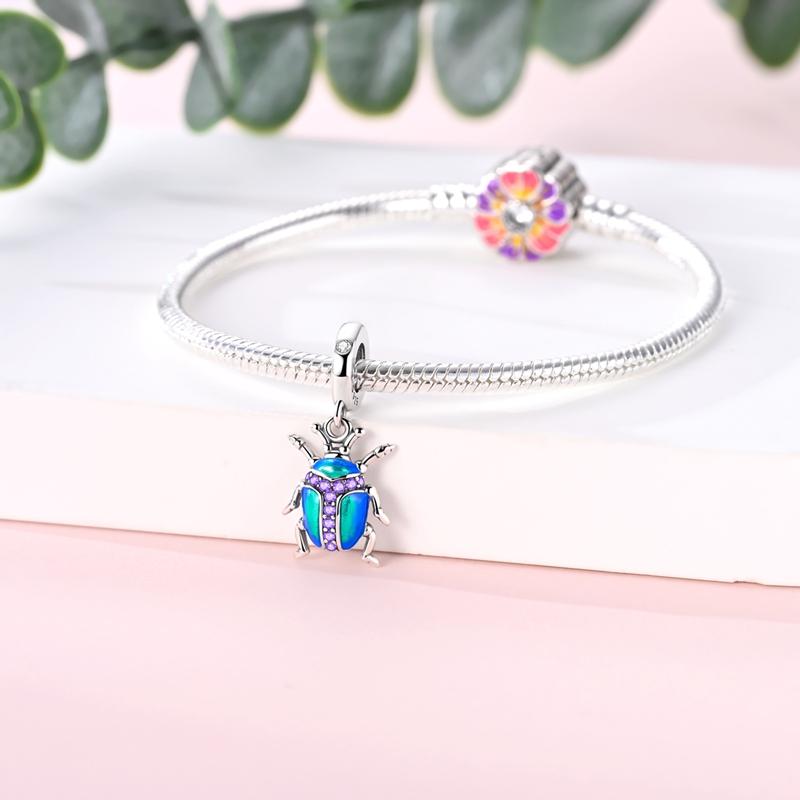 Colorful Beetle Charms Bead Copper Dangle Pendant Fit Bangle Bracelet Necklace Diy Jewelry