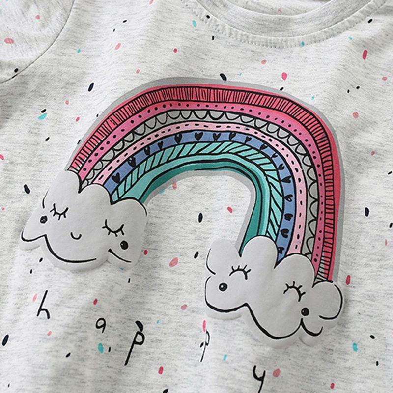 Gray Rainbow T-Shirt, New Spring and Autumn Style, European and American Style, for Young Children, Round Neck, Long Sleeve, Autumn Girls' Top 5