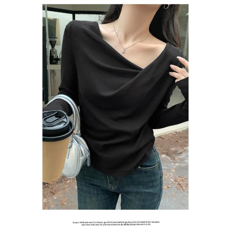 Women S Long Sleeve Off Shoulder Knit Top Slim Fit Autumn Winter Inner Wear