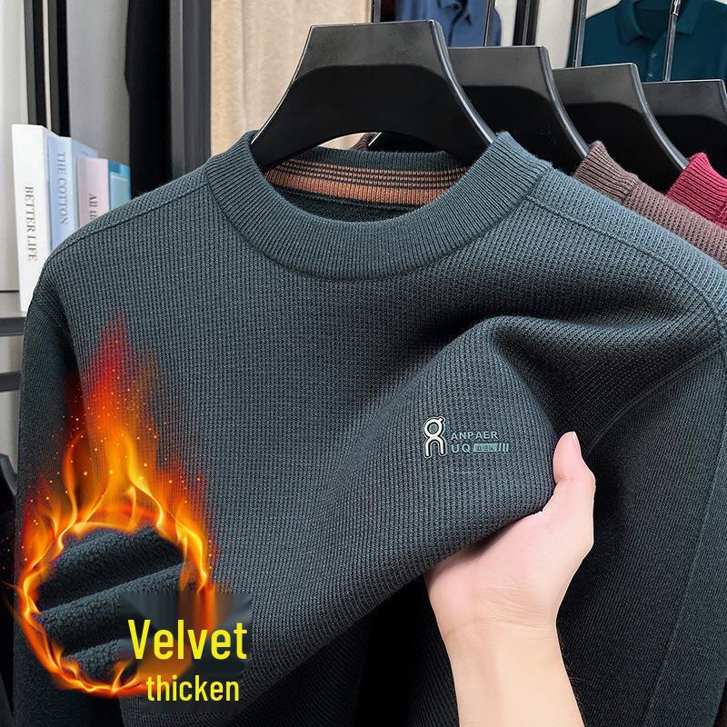 Men's Winter Thickened Velvet Knit Sweater - Warm, Versatile, Round Neck Base Layer for Casual Wear (Middle-aged & Elderly)