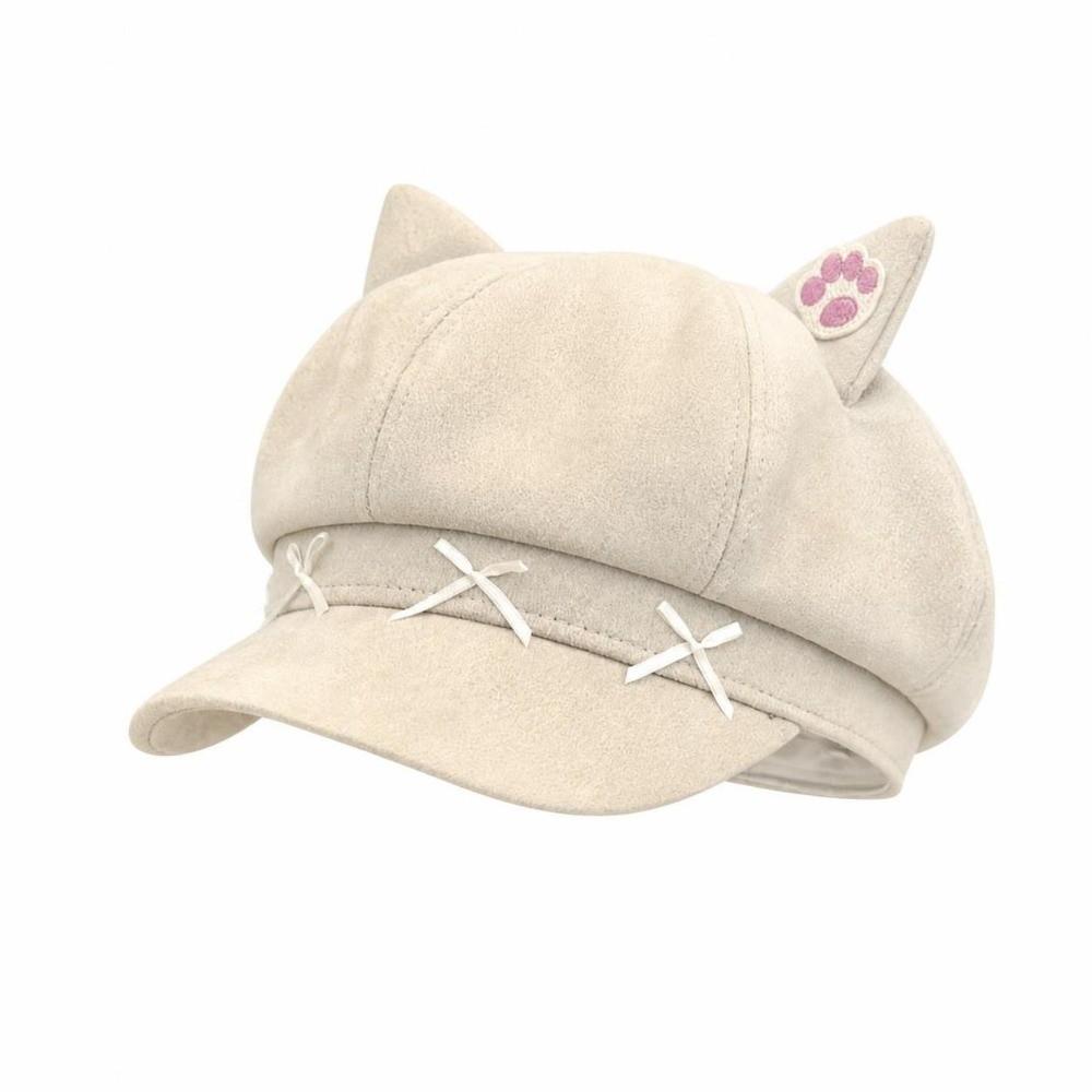 Cat Ear Winter Hat Warm Octagonal Hat Cute Beret Cap Women