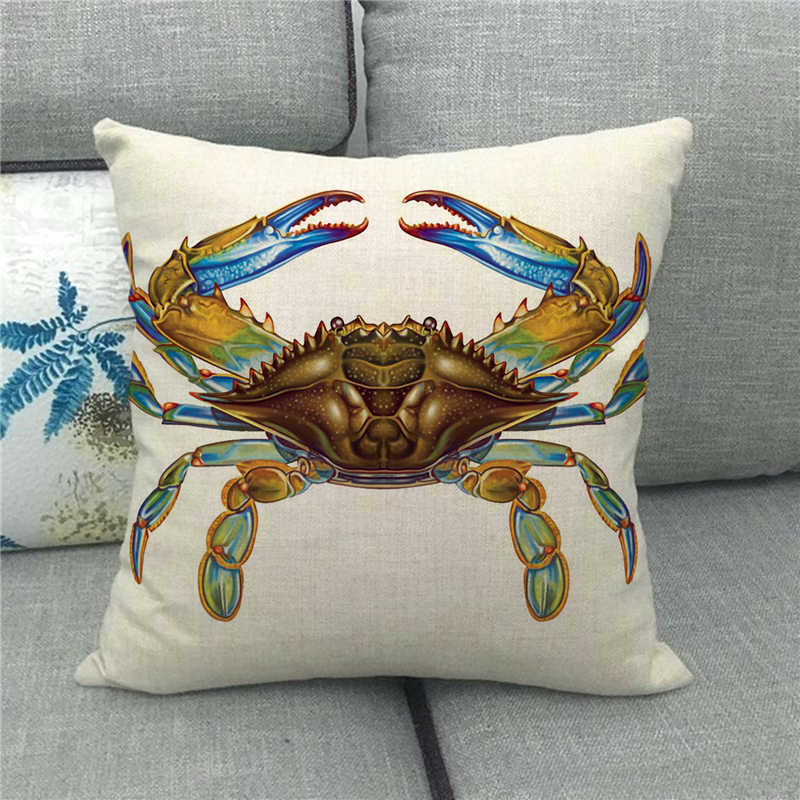 Beautiful watercolor crab marine animal Digital printing short plush pillow covers for car sofa office cushion cover home goods