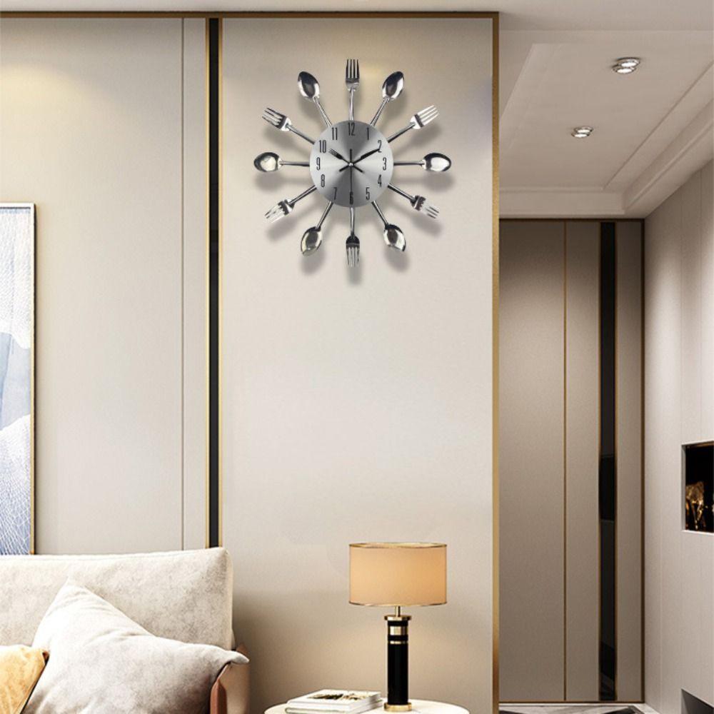 Removable Spoon Fork Wall Clock 3D Decorative Horloge Cutlery Wall Clock  Restaurant