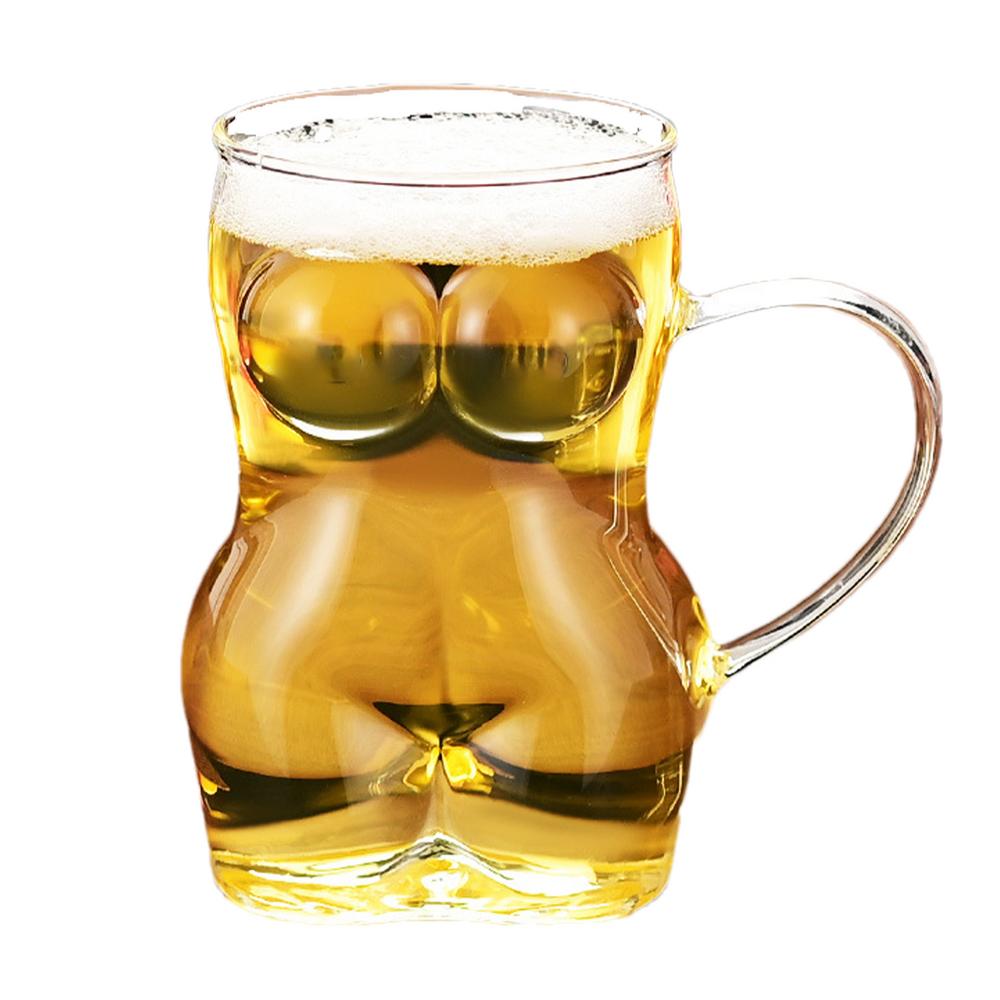 1 Stück Glas Bierkrug kreativ Frauenkörperförmige Biergläser Wasserbecher Sexy Bierkrug Cocktailglas Pub Trinkbecher Bierbecher 14cm