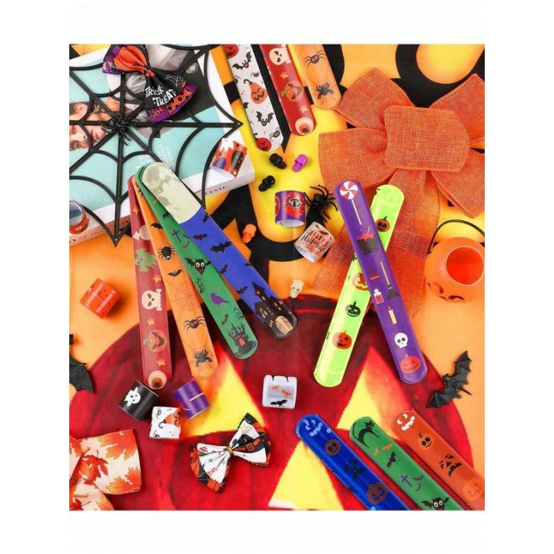 12pcs Halloween Slap Bracelets, Halloween Party Favor Snap Bracelets, Birthday Giveaways, Party Decorations, Classroom Exchanges, Prizes And Gift