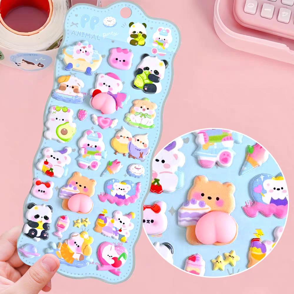 1/2/4pcsCute 3D Decompression Soft Butt Pinch Fun Cartoon Stickers Kawaii DIY Phone Water Bottle Decoration Stickers Gift