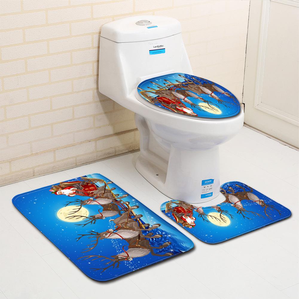 Christmas Bathroom Floor Mat Toilet Three-Piece Set