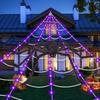 Halloween-Dekoration, 5m Spinnennetz mit LED-Lichtern und 125cm Leuchtende Spinne
