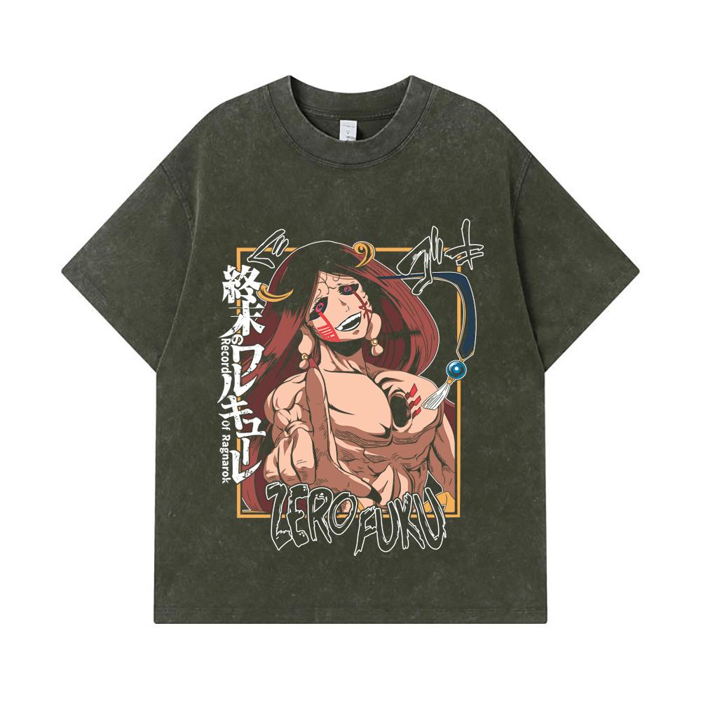 

275 GSM Washed T-shirts 100% Cotton Record of Ragnarok V9 Zerofuku Print Unisex Heavy Cotton T Shirt S армия зеленый