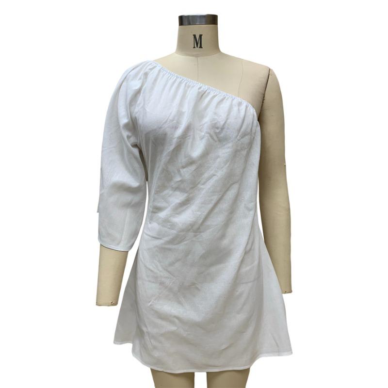 Summer Women's Dress Fashion Loose Thin Slant Shoulder Cotton Linen Dresses