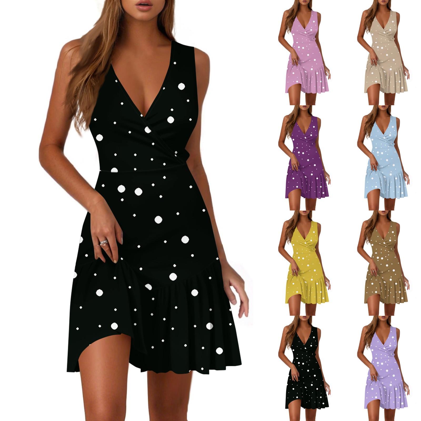 

Ladies Casual Fashion V-Neck Sleeveless Print Dress M