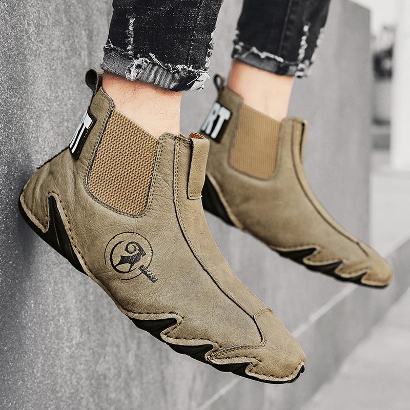 Móda Pánské Outdoor Zimní Sporty Turistika Ruční šití Kožené tenisky Kotníkové boty Nové Neklouzavé Ležérní Teplé plyšové pánské boty Chelsea