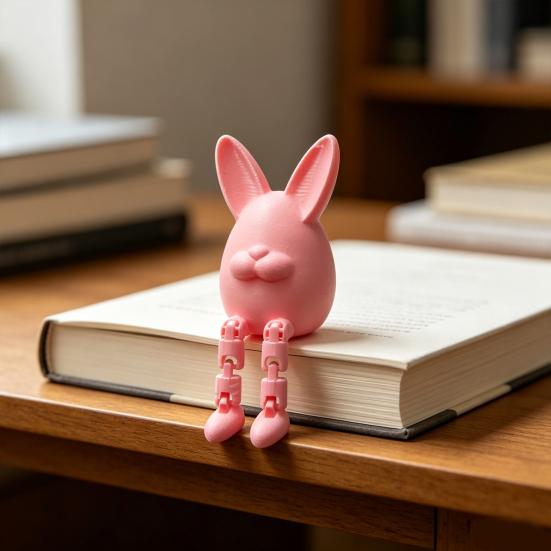 Easter Egg Bunny Figurine, 3D Printed Poseable Rabbit Statue with Movable Legs, Cute Desktop Ornament for Home, Office