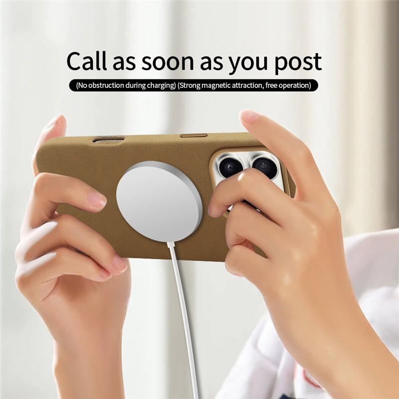 Premium Leather Magnetic Attraction Case For iPhone 15 16 17 Pro Max Air High-end Suede Metal Buttons Camera Protection Cover