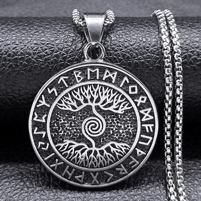 Viking Runový Strom Života Yggdrasil Náhrdelník pro Ženy Muže Nerezová Ocel Strom Světa Nordický Amulet Pohanský Řetěz Šperky NZZ415