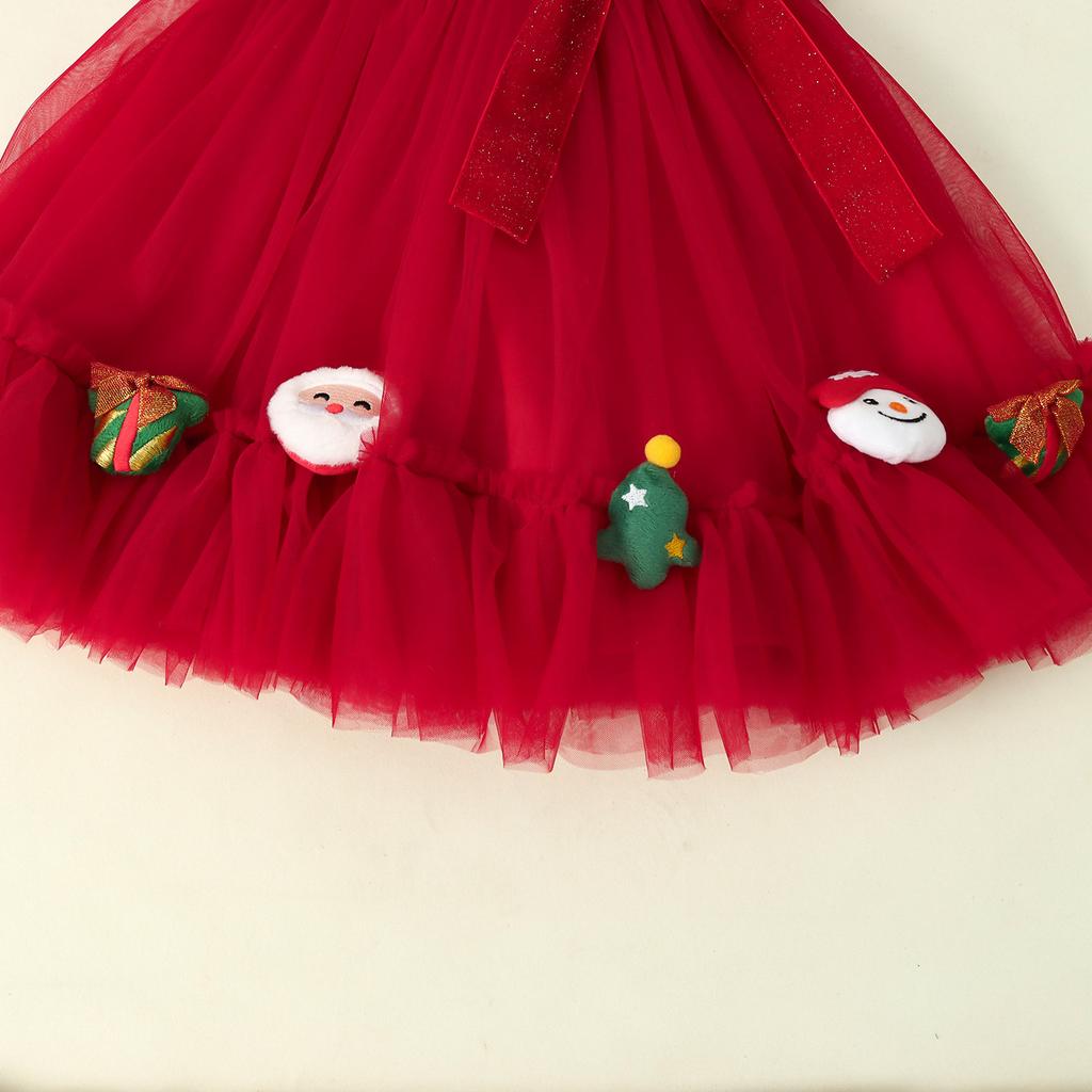 Vestito di Natale per Bambina Vestito Tutù da Bambina Senza Maniche Tulle Vestito Principessa con Fiocco di Peluche Vestito da Festa per Neonata