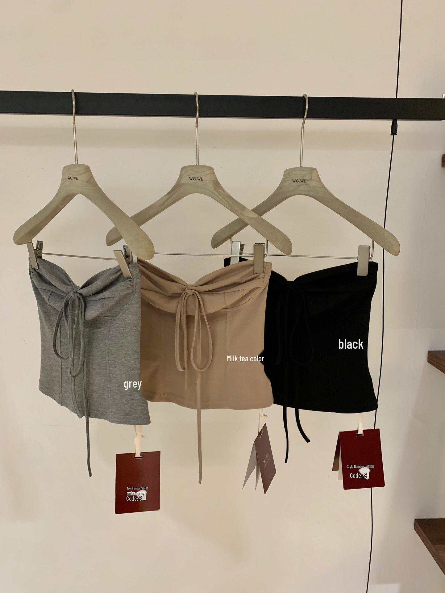 

Spring/Summer Women s Bow Tie Lace-Up Bandeau Crop Top Slim-Fit Outerwear M