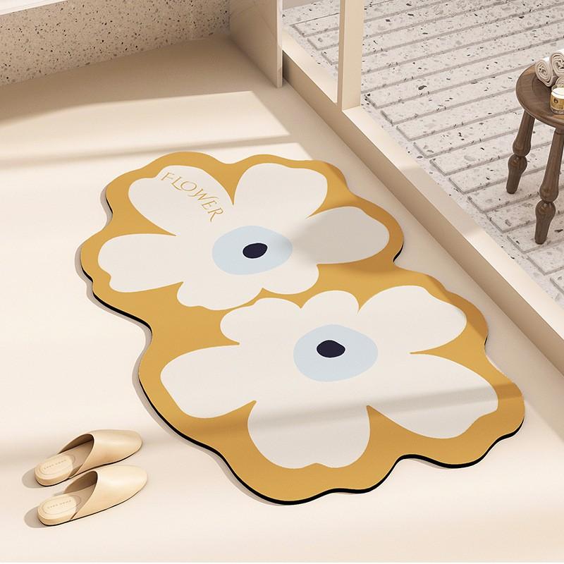 Bathroom Floor Mat Silicone Diatomaceous Mud Absorbent Non-Slip Door Shower Area Modern Floral