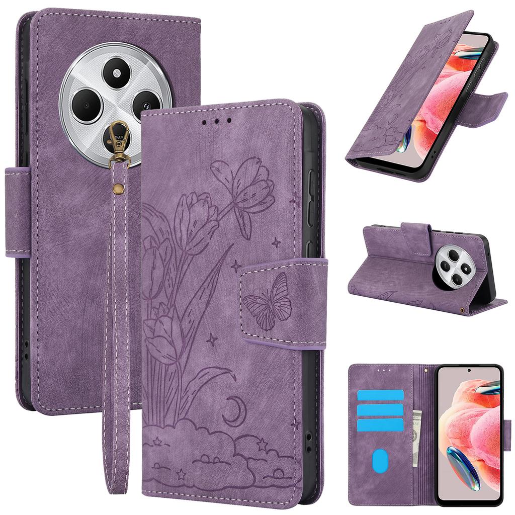 SY-001 For Xiaomi Poco C75 4G/Redmi 14R 5G/14C 4G Case Flower Butterfly Leather Wallet Phone Cover with Hand Strap