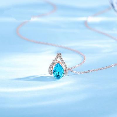 New Ocean Heart Water Drop Necklace for Women's Gold Plated High-end Light Luxury Simple Crystal Clavicle Chain